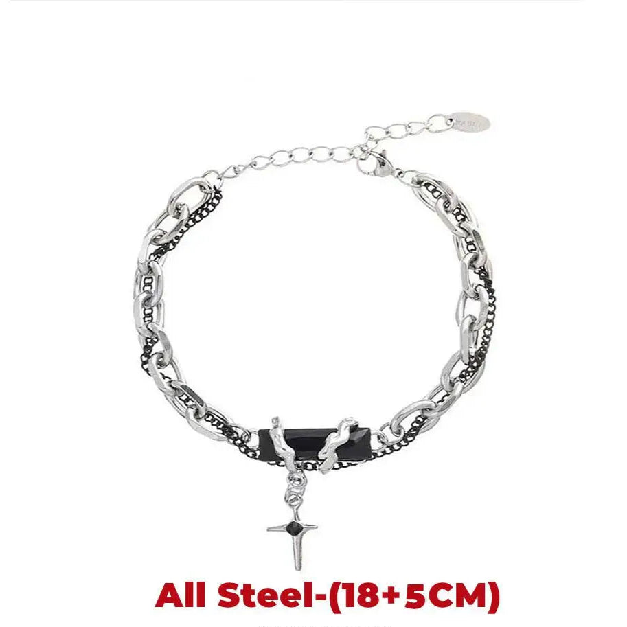 Retro Flame Cross Bracelet For Men Woman Hip Hop Titanium Steel Splice Chain Charm Unisex Jewelry Cool Kpop Luxury Accessories